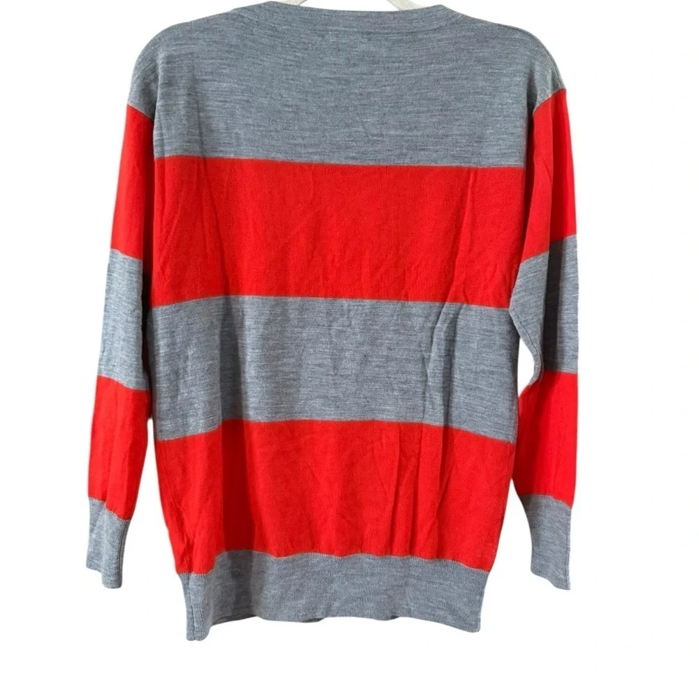 J. Crew Red and Gray Striped Crew Neck Sweater